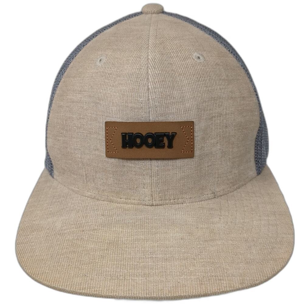 Hooey Snapback Beige One Size Trucker Mesh Back Leather Patch Flat Brim hat